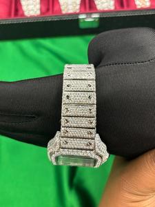 Reloj de pulsera para hombre con pavé completo de moissanita y diamantes, esfera cuadrada plateada, movimiento automático, estilo Hip Hop - Product Image 3