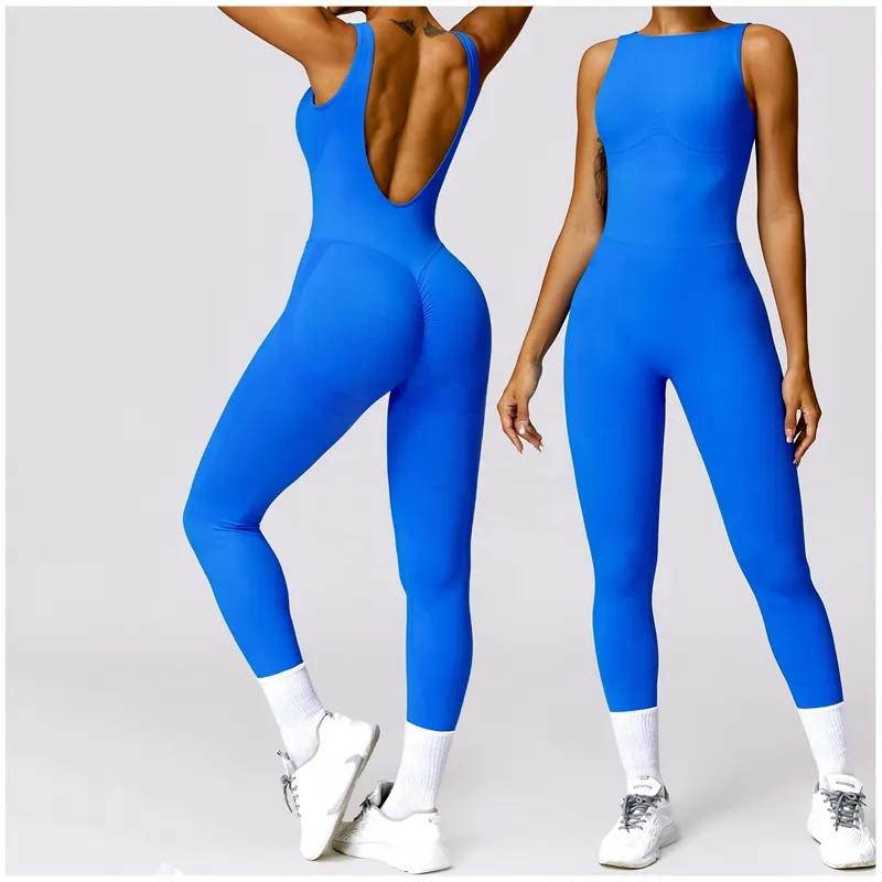 Mujeres Hollow U V Back Sexy 2024 sin costuras Fitness Bodysuit Workout Playsuit Yoga One Piece Scrub Sports Jumpsuit