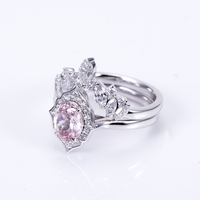 MSR-1558 Maßgefertigtes PT950 Platin Stapelring-Set mit Laborgezüchtetem Rosa Edelstein & Marquise Labor-Diamant Verlobungsringe
