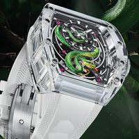 Jam tangan mekanis otomatis pria, arloji Tourbillon berongga, wadah berbentuk barel, telepon bercahaya, pita karet Tonneau