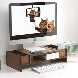Computer Monitor Riser Stand 52.3x25x13.5 Cm Nan Bamboo Desktop Storage Rack For Office <b>Desk</b> Organizer - Product Image 2