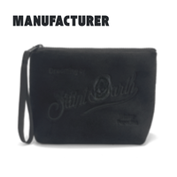 Pochette de Soirée Noire à Fermeture Éclair, Sac à Main Cosmétique Doux et Chaud en Peluche Hiver avec Lettre Brodé pour Femmes