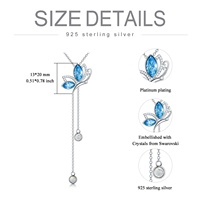 Collier de glands papillon en cristal de pierre de lune opale esthétique en argent sterling 925 plaqué rhodium