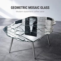 Table basse en verre mosaïque luxueuse de designer haut de gamme avec bordure en acier inoxydable pour salon, usage domestique