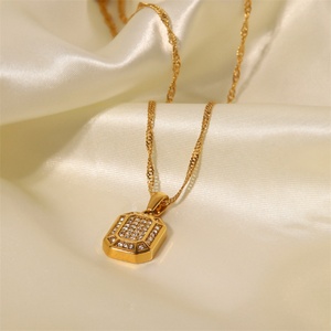 High Quality Exquisite Crystal Stone Rectangle Gold Stainless Steel Zircon Pendant Necklace for Women - Product Image 4