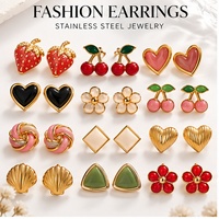En stock – Boucles d'oreilles clous JOYE pour femme, en acier inoxydable plaqué or 18 carats, émail, motifs fruits, cœurs, fleurs, styles variés, mignonnes et tendance