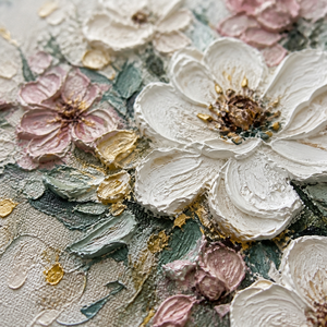 Bouquet floral romantique sur toile, peinture de fleurs roses et blanches, art mural avec cadre en bois doré - Product Image 2