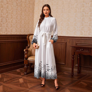 Abito Lungo in Poliestere con Stampa Floreale Vintage, Collo Tondo, Vestibilità Ampia, Maniche a <span class=keywords><strong>Tre</strong></span> <span class=keywords><strong>Quarti</strong></span>, Prodotto da Fabbrica Affidabile - Product Image 1