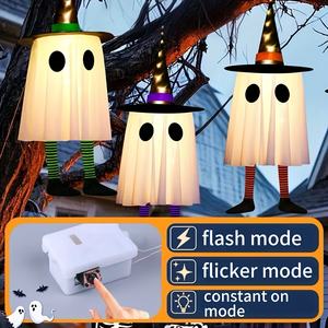 Luz colgante de fantasma de Halloween con luces LED de cadena con forma de sombrero de bruja, 3 modos de iluminación, funciona con pilas, adecuada para patio exterior - Product Image 2