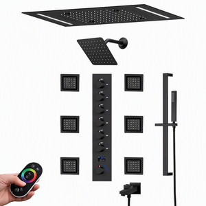 Lussuosa Soffione <span class=keywords><strong>Doccia</strong></span> LED Grande Nero Opaco in Ottone con Display Digitale per Acqua Calda e Fredda per Bagno - Product Image 2
