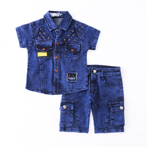 2022 estate vendita calda manica corta bei bambini denim comfort tessuto vestito ragazzi bambini blu denim bambini jeans abbigliamento - Product Image 1
