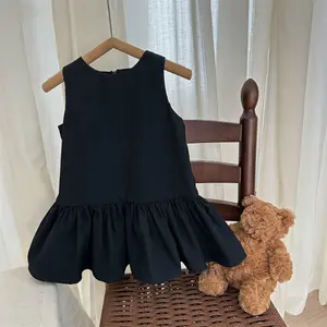 Wholesale 2024 Summer Tie Bow Kids Girls Black Dress