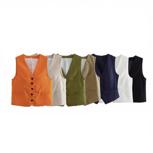 ZATRHMBM 2024 Débardeur femme en polyester à col en V, à simple boutonnage, décontracté, sans manches, multicolore, respirant - Product Image 4