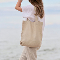 Grand sac fourre-tout en lin, sac de courses, de couleur unie, personnalisable
