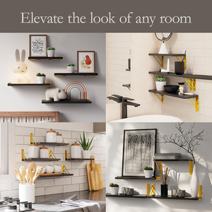 Support flottant en bois de style campagnard 4 pièces Chambre à coucher Étagère murale décorative <span class=keywords><strong>pour</strong></span> salles de bains Salons Petites étagères de rangement murales - Product Image 2