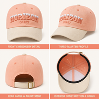 Casquette Dad Hat Bicolore avec Broderie 3D en Mousse Gonflée, Logo Personnalisé, Crème Corail, Visière Courbée, en Sergé de Coton, Unisexe Adulte, Structurée et Sportive