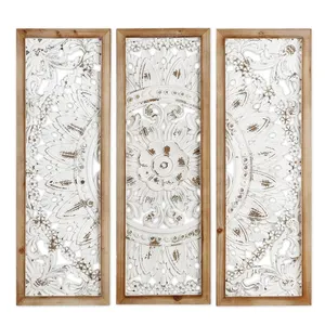 Arte de la pared Decoración de madera tallada a mano en paneles blancos envejecidos antiguos Escultura decorativa Placa de madera elegante