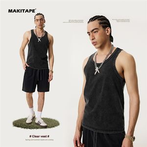 S2581 Chaleco sin mangas para hombre, estilo hip hop, transpirable, ecológico, para gimnasio, con efecto desgastado, estilo vintage, con lavado ácido - Product Image 2