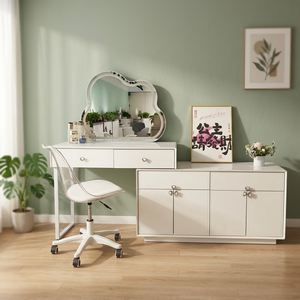 Modern Makeup <b>Vanity</b> <b>Table</b> with Lighted <b>Mirror</b> White Storage Desk for Bedroom Furniture - Product Image 3