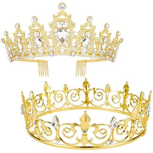 BELLE WORLD Ensemble de couronnes Roi et Reine pour le <span class=keywords><strong>bal</strong></span> de promo, diadème baroque en cristal et strass pour mariage, anniversaire, fête de remise des diplômes - Product Image 1