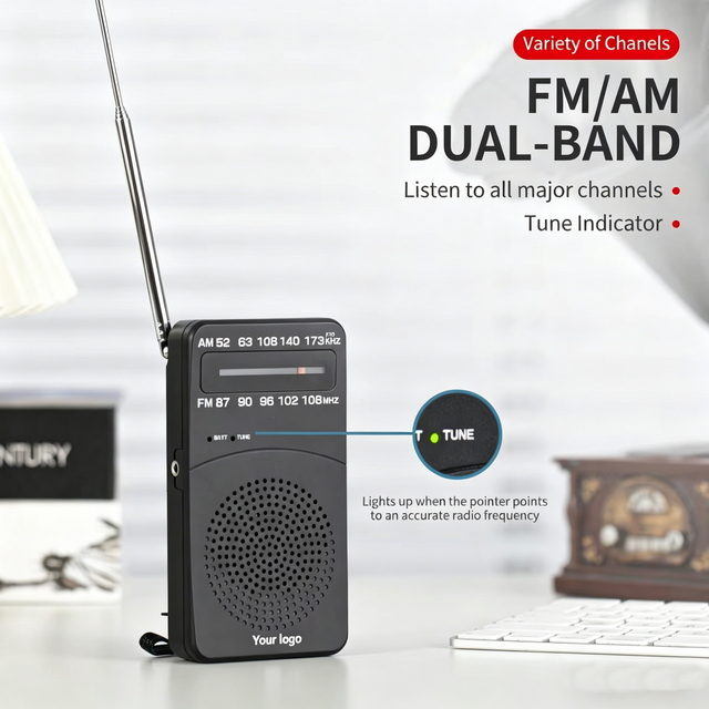 Pocket Radio Mini Dual-Band Digital FM/AM Radio Pointer-Type Button Emergency Portable Battery Powered 87-108MHz