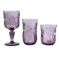 Verres à vin faits à la main de style floral vert rose violet, bord doré, verrerie multicolore, écologiques, capacité de 260 ml, gobelets