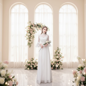 Nuovo Modello 2026 Abito da <span class=keywords><strong>Sposa</strong></span> a Maniche Lunghe da Donna Stile Francese <span class=keywords><strong>Vintage</strong></span> Petite per Viaggi Fotografici e Accoglienza Ospiti - Product Image 6