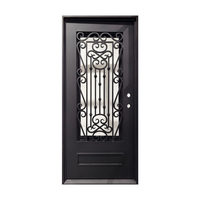 Porte d'entrée principale extérieure en fer forgé, robuste, antivol, cintrée, à double vitrage creux, coupe-feu, pour villa