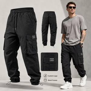 Pantalon cargo homme personnalisé avec logo, multi-poches, cordon de serrage, coupe ajustée, style streetwear, workwear, décontracté, utilitaire - Product Image 1