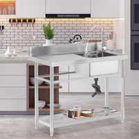 Équipement de cuisine commerciale évier de Table en acier inoxydable 201/304 évier de blanchisserie sur pied personnalisé double bol simple