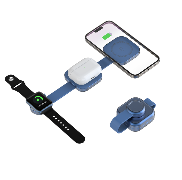 Portable 3-in-1 Foldable Wireless Charger Compatible with Samsung for Apple iPhone Smart Watches for Travel US Socket Standard