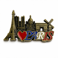Aimant de réfrigérateur en métal émaillé 3D avec lettrage tricolore, motif Cœur Monument de Paris, souvenir touristique, cadeau, pour décoration murale de cuisine, commande en gros