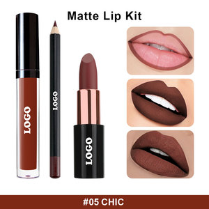 MLM Private Label Lip Combo Matte <b>Lipstick</b> Lip Liner And Lip Gloss Set Highly Pigmented Waterproof Wholesale Matte Lip Makeup - Product Image 5