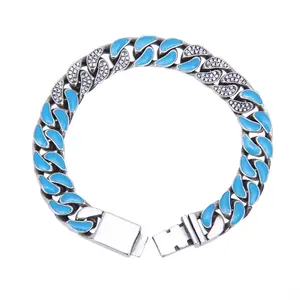 Real 925 Sterling Silver Iced Out Bracelets 10MM Miami Cuban Chain Enamel Bracelet Jewelry For Men Women