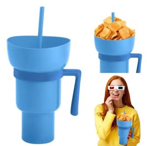 Vaso de aperitivos 2 en 1 con mango de tazón de paja, taza doble para beber palomitas de maíz, tazas reutilizables a prueba de fugas para niños pequeños, ataque de aperitivos - Product Image 3