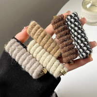 Élastiques à cheveux en fil de laine, style cordon téléphonique, 7 cm, faits main, rayés, spirale, haute élasticité, épais, coupe ample, pour femmes et filles