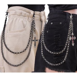 Cross Pendant Double Layer <b>Trouser</b> <b>Chain</b> Zinc Alloy Unisex Hip Hop Waist <b>Chain</b> Daily Wear - Product Image 1