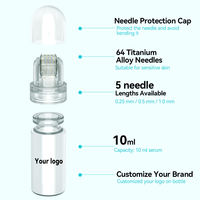 Hydraroller pour le resserrement de la peau, l'élimination des rides, dermaroller plaqué or titane, 64 aiguilles, 0,25 mm, 0,5 mm, 1 mm, hydra derma roller