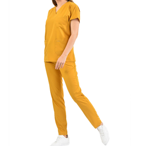 Conjunto de uniforme médico de algodón de doble capa, tejido, opaco, con mayor cobertura, ideal para colores claros o para uso clínico con alta movilidad. - Product Image 1