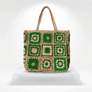 Sac fourre-tout géométrique bohème en crochet fait main pour femme, avec deux poignées, léger et portable, pour le voyage, doublure en polyester - Product Image 5