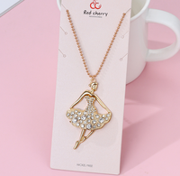 Collier pendentif plaqué or avec strass étincelants et breloque ballerine, bijou pour femmes et filles, collier de danse