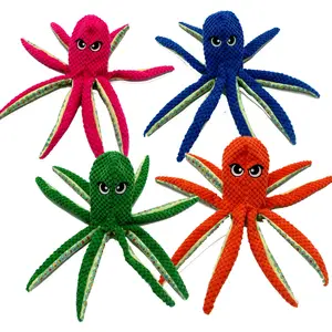 Peluche de pulpo colorido duradero para mascotas, juguete para morder con sonido de animales marinos, venta al por mayor