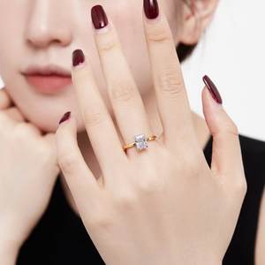 Cincin Pernikahan/Pertunangan Perak S925 Model Persegi Panjang dengan Zirkonia Kubik Halo, Perhiasan Wanita Berkualitas Tinggi, Laris Manis - Product Image 5