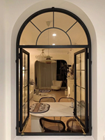 Ventana Arqueada Comercial Moderna con Mosquitera, Ventanas de Cocina Modernas con Doble Acristalamiento, Cortina con Persiana, Ventana Arqueada Fija