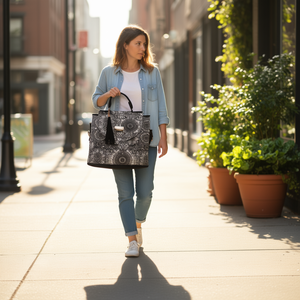 Bolso de Yute Negro Ecológico para Mujer Fana Emilia de Tela de Lona con Serigrafía para Uso Diario y Publicidad Tamaño Mediano - Product Image 2
