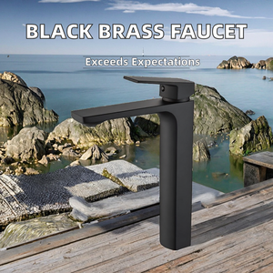 Modern Single-Hole Tall Bathroom Faucet Matte Black Brass Vessel Sink Mixer with Artistic Design for Hotels Bedrooms Halls - Product Image 2
