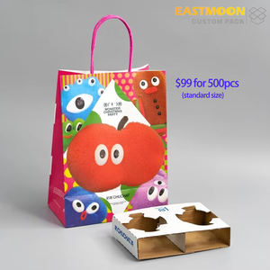 Sac en papier kraft à poignée torsadée personnalisé avec logo de pomme, emballage de restauration rapide réutilisable écologique, grand format - Product Image 2