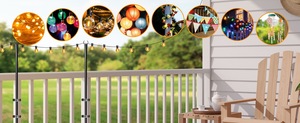 Poteaux lumineux LED solaires télescopiques <span class=keywords><strong>en</strong></span> métal pour patio, jardin, extérieur, cour, fête, camping - Product Image 2