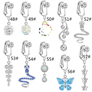 Go Party Non-Pierced Belly Button Ring Zircon Butterfly Sunflower Snake Five-Pointed Star Charm Clip On Belly Rings Earrings