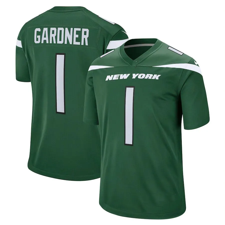 New York Jets da uomo #1 Gardner Gotham Green 2022 Draft First Round Pick Game Jersey